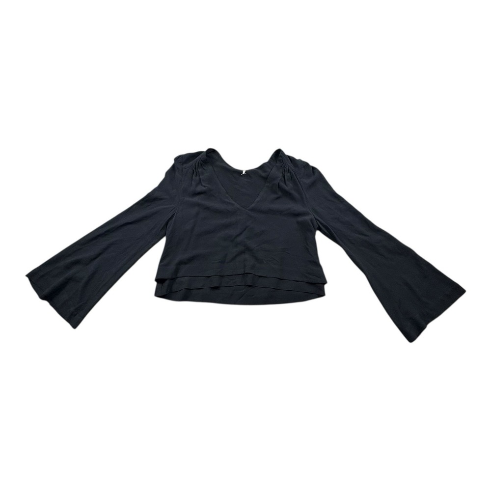 Free People‎ Black Layered Bell Sleeve V-Neck Top Women's XS